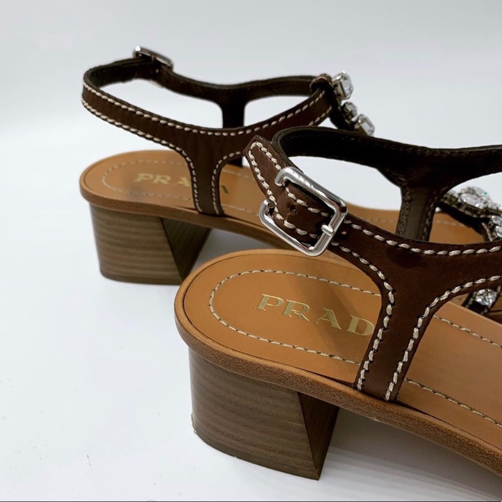 Prada Leather Rhinestone Sandals - Picture 3 of 3